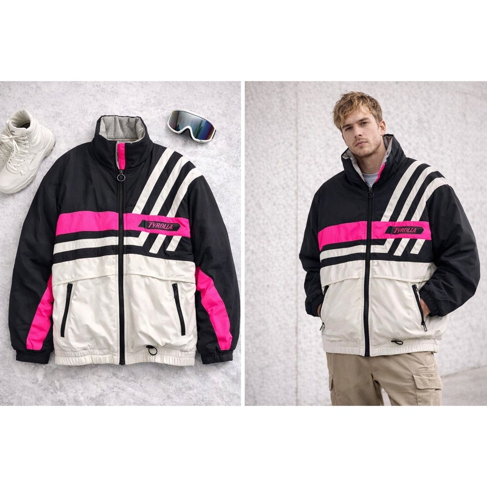 Vintage Tyrolia by Head Mens Ski Jacket Neon Pink Black White‎ 90s Puffer Large